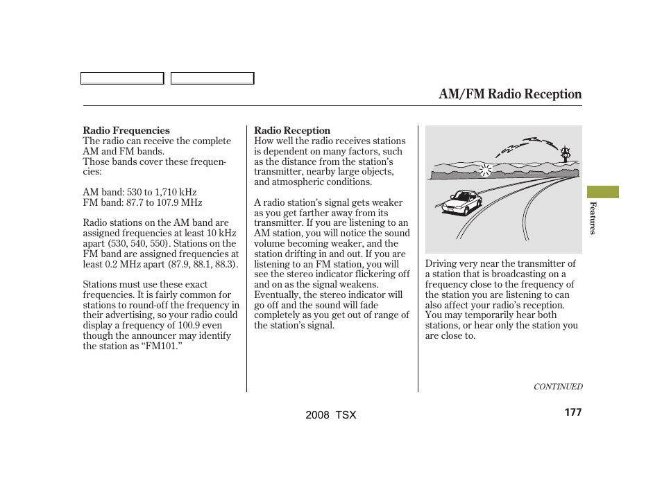 Am/fm radio reception | Acura 2008 TSX User Manual | Page 180 / 388