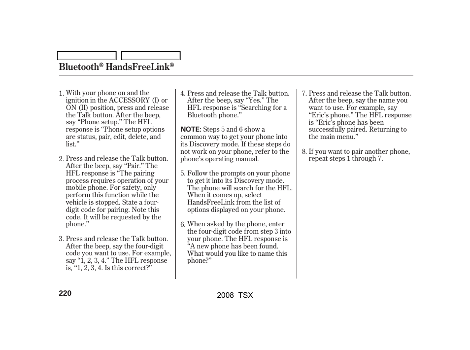 Bluetooth handsfreelink | Acura 2008 TSX User Manual | Page 223 / 388