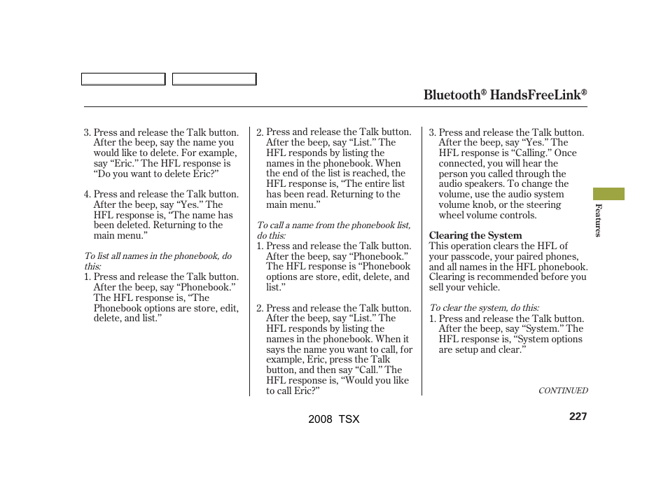 Bluetooth handsfreelink | Acura 2008 TSX User Manual | Page 230 / 388