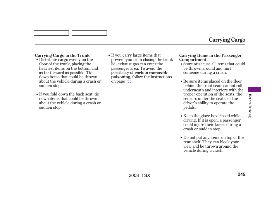 Carrying cargo | Acura 2008 TSX User Manual | Page 248 / 388