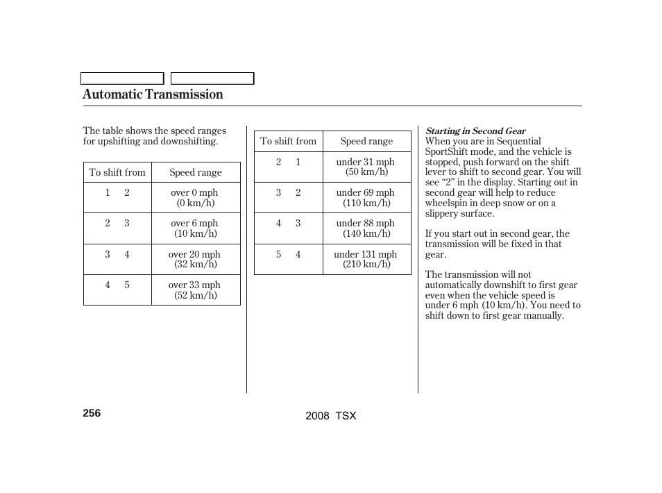 Automatic transmission | Acura 2008 TSX User Manual | Page 259 / 388