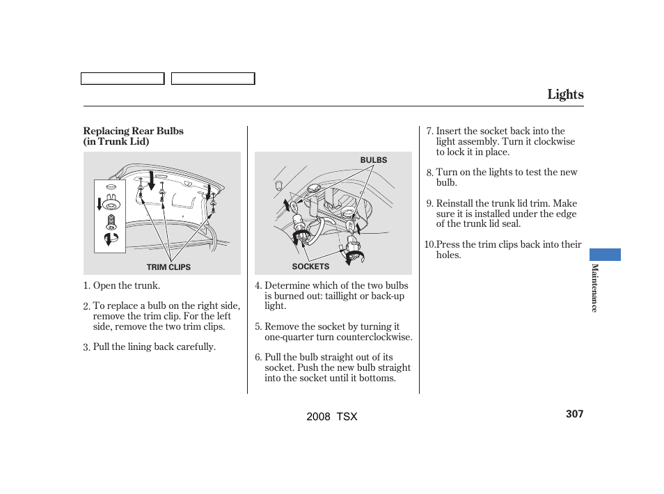 Lights | Acura 2008 TSX User Manual | Page 310 / 388