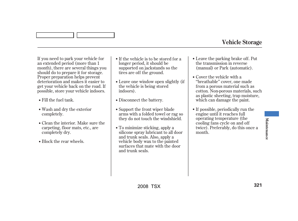 Vehicle storage | Acura 2008 TSX User Manual | Page 324 / 388