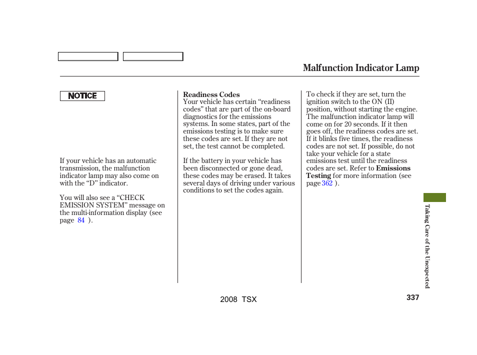 Malfunction indicator lamp | Acura 2008 TSX User Manual | Page 340 / 388