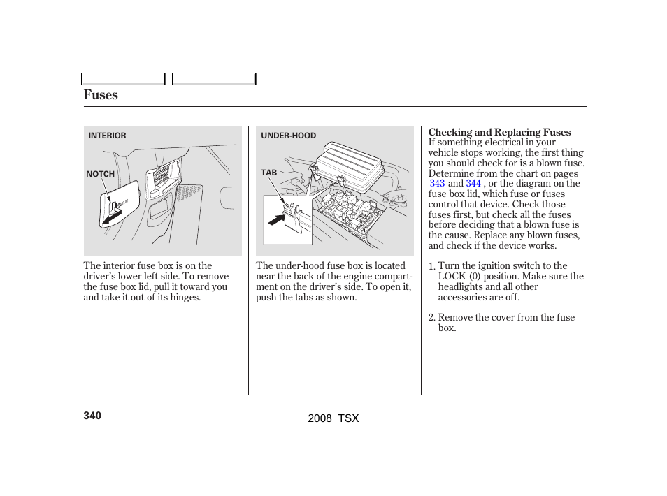 Fuses | Acura 2008 TSX User Manual | Page 343 / 388