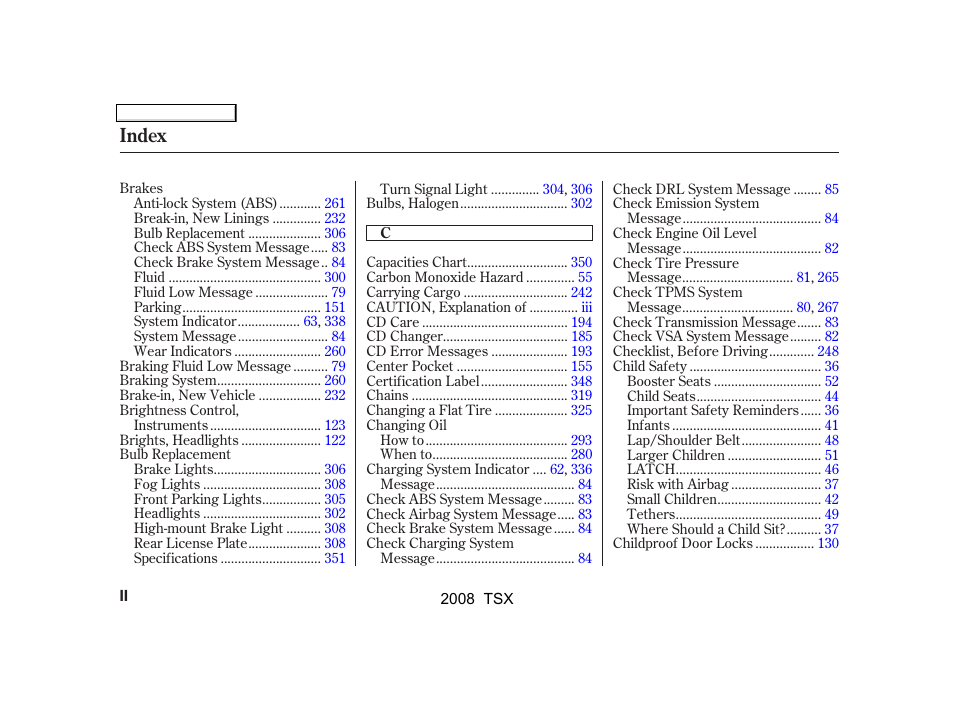 Index | Acura 2008 TSX User Manual | Page 375 / 388