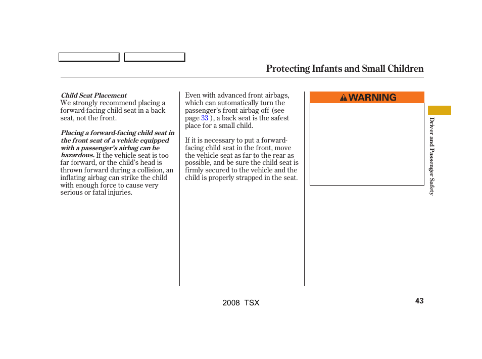 Protecting infants and small children | Acura 2008 TSX User Manual | Page 46 / 388