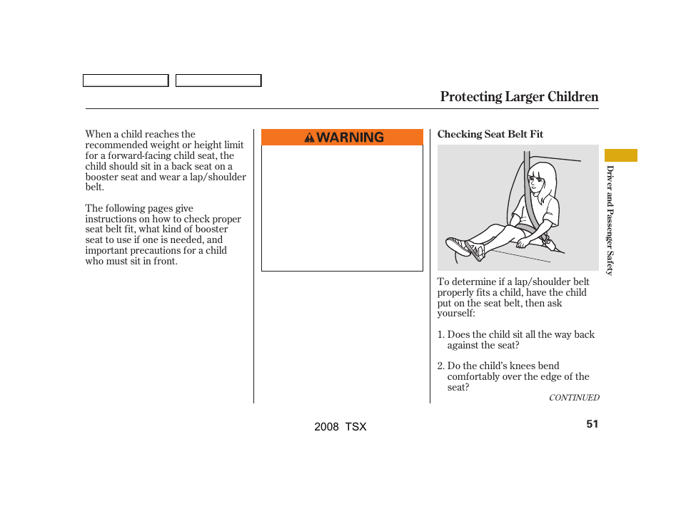 Protecting larger children | Acura 2008 TSX User Manual | Page 54 / 388