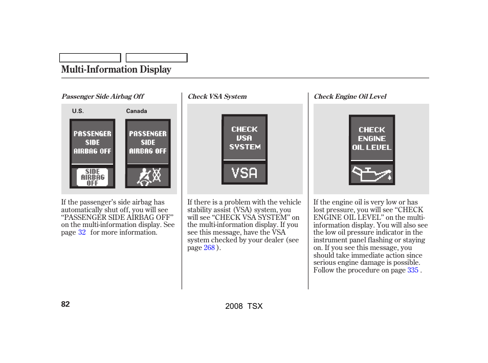 Multi-information display | Acura 2008 TSX User Manual | Page 85 / 388