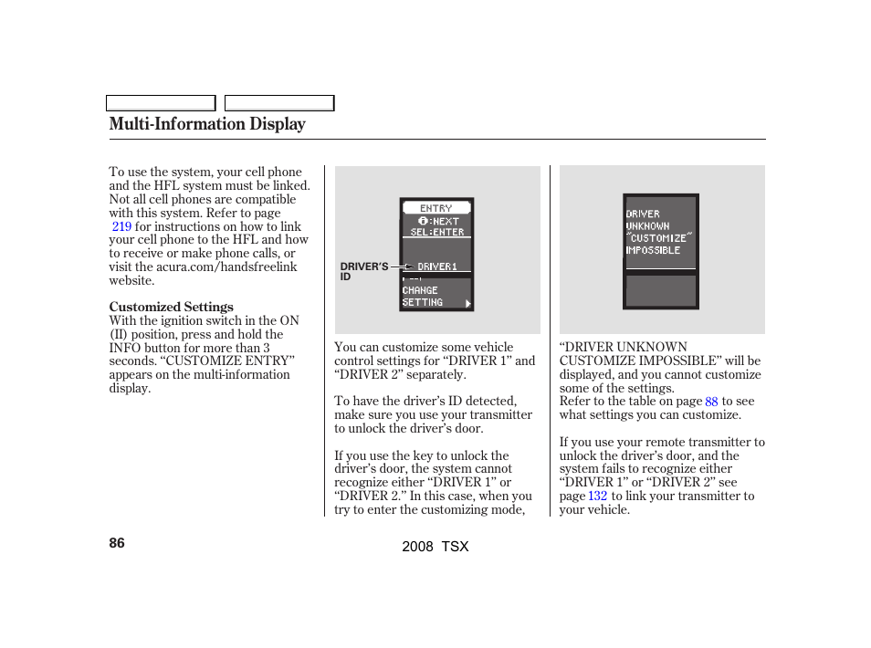 Multi-information display | Acura 2008 TSX User Manual | Page 89 / 388