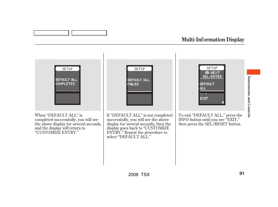 Multi-information display | Acura 2008 TSX User Manual | Page 94 / 388