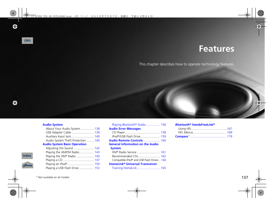 Features, 2 features p. 137, P. 137 | P137) | Acura 2013 TSX User Manual | Page 138 / 325