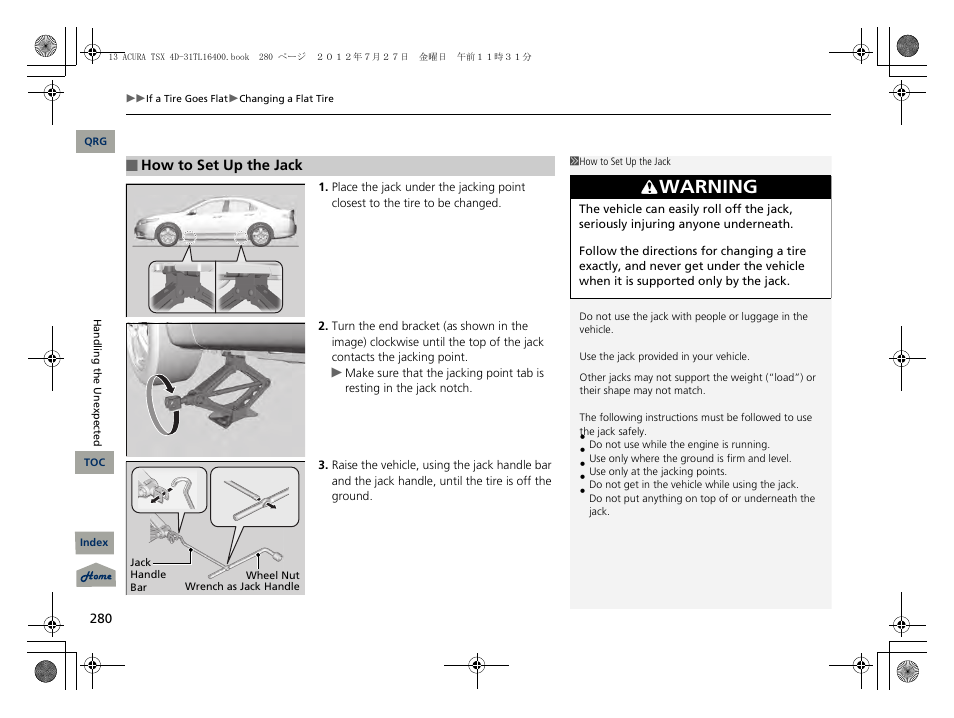 Warning | Acura 2013 TSX User Manual | Page 281 / 325
