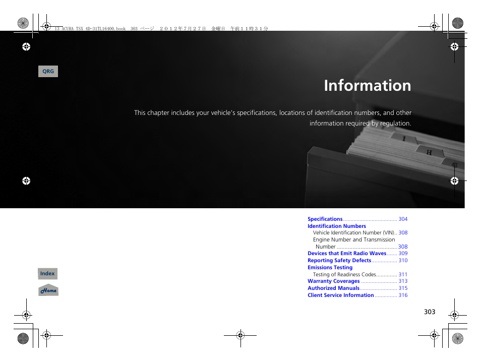Information, 2 information p. 303, P. 303 | Acura 2013 TSX User Manual | Page 304 / 325