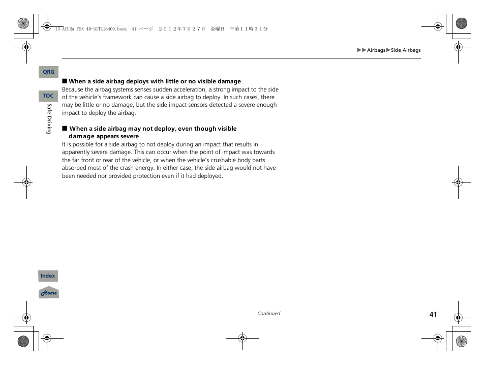 Acura 2013 TSX User Manual | Page 42 / 325