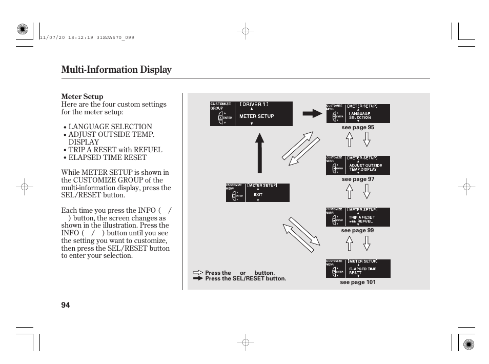 Multi-information display | Acura 2012 RL User Manual | Page 100 / 562