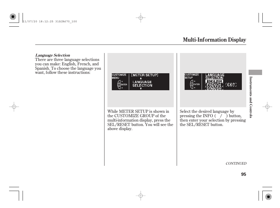 Multi-information display | Acura 2012 RL User Manual | Page 101 / 562