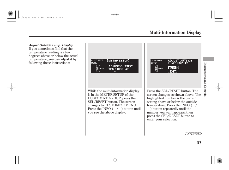 Multi-information display | Acura 2012 RL User Manual | Page 103 / 562