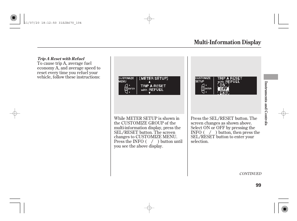 Multi-information display | Acura 2012 RL User Manual | Page 105 / 562