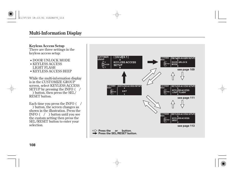 Multi-information display | Acura 2012 RL User Manual | Page 114 / 562