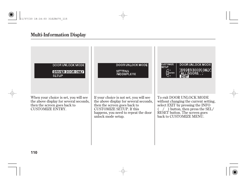 Multi-information display | Acura 2012 RL User Manual | Page 116 / 562