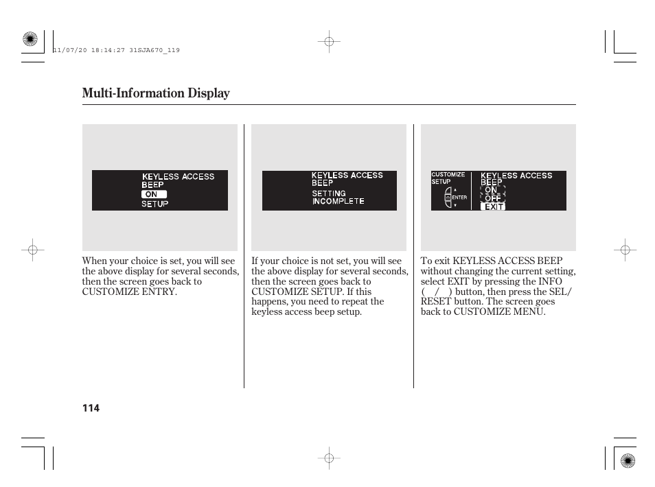 Multi-information display | Acura 2012 RL User Manual | Page 120 / 562
