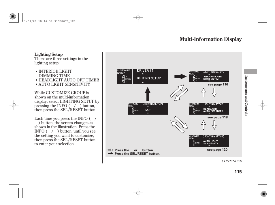 Multi-information display | Acura 2012 RL User Manual | Page 121 / 562