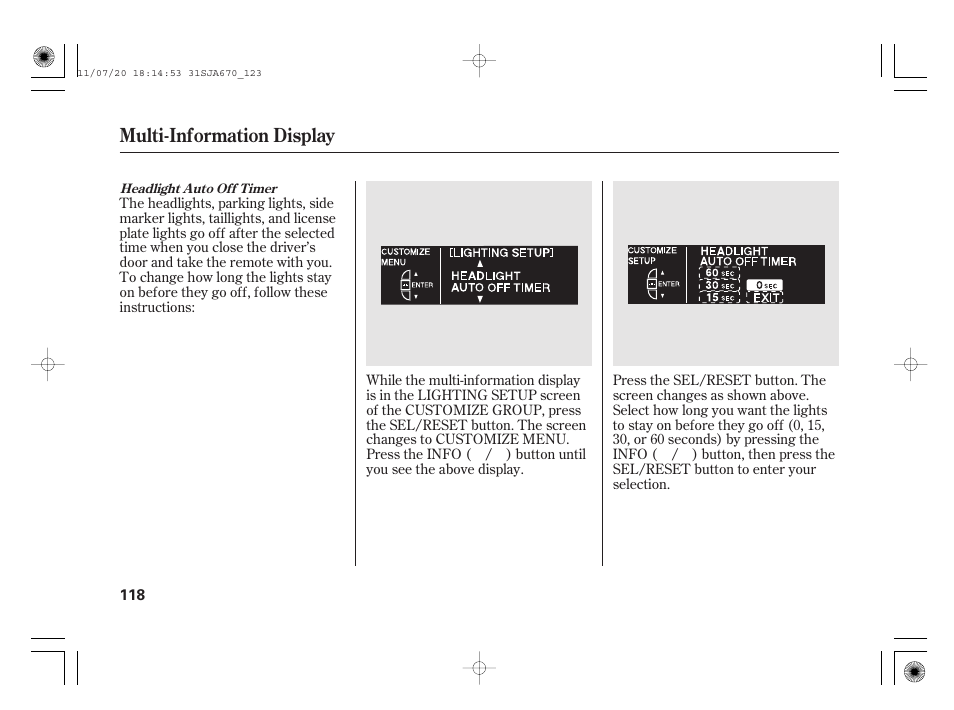 Multi-information display | Acura 2012 RL User Manual | Page 124 / 562