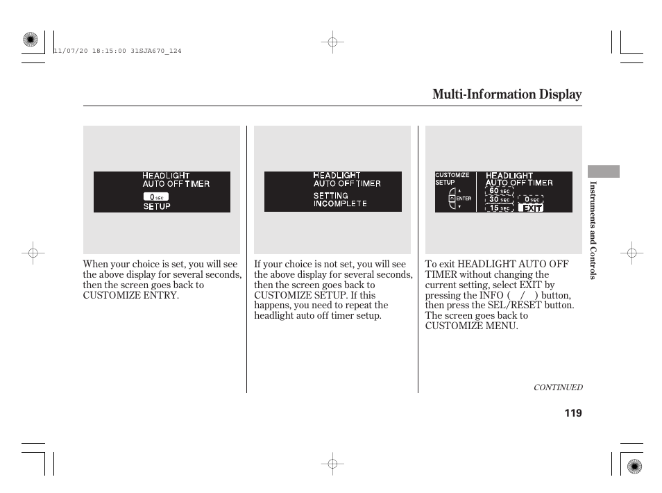 Multi-information display | Acura 2012 RL User Manual | Page 125 / 562