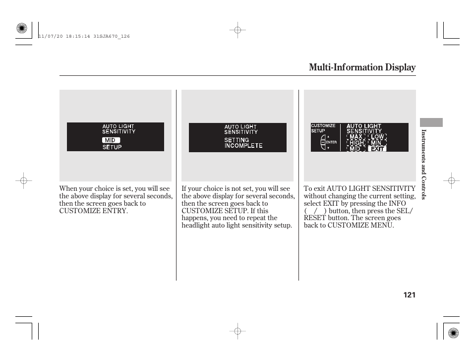 Multi-information display | Acura 2012 RL User Manual | Page 127 / 562