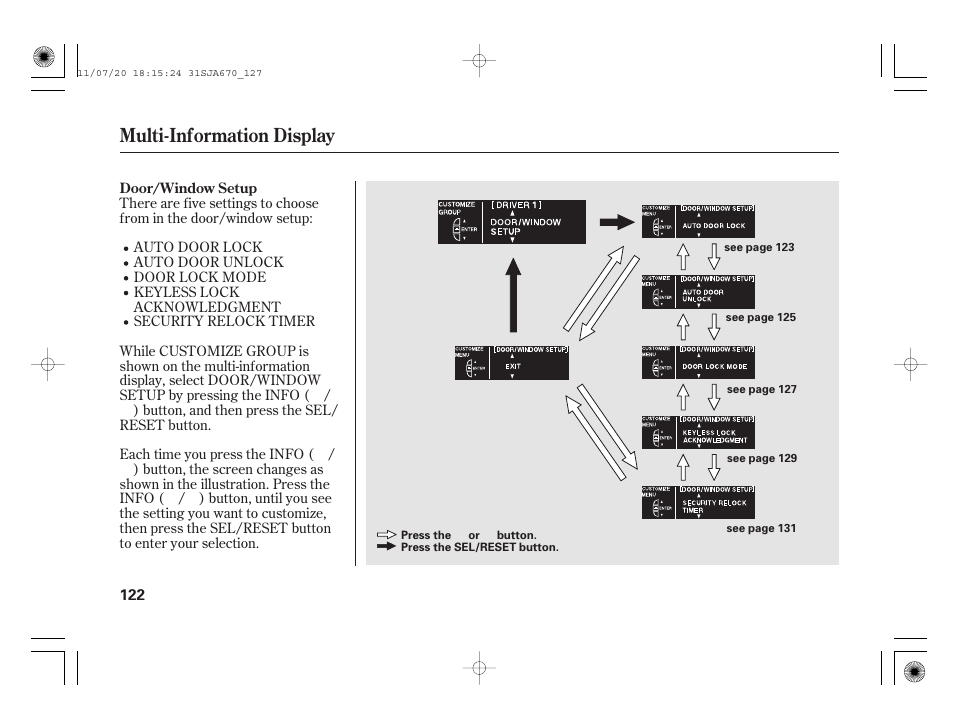 Multi-information display | Acura 2012 RL User Manual | Page 128 / 562