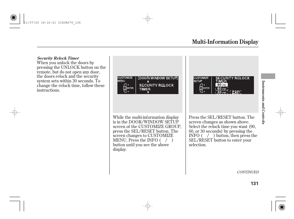 Multi-information display | Acura 2012 RL User Manual | Page 137 / 562