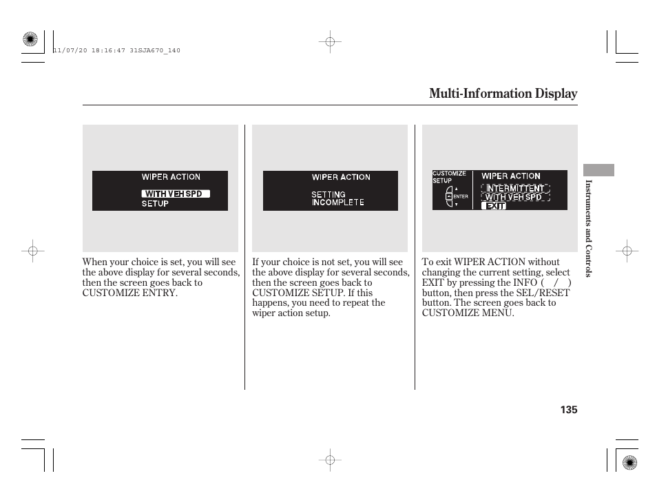 Multi-information display | Acura 2012 RL User Manual | Page 141 / 562