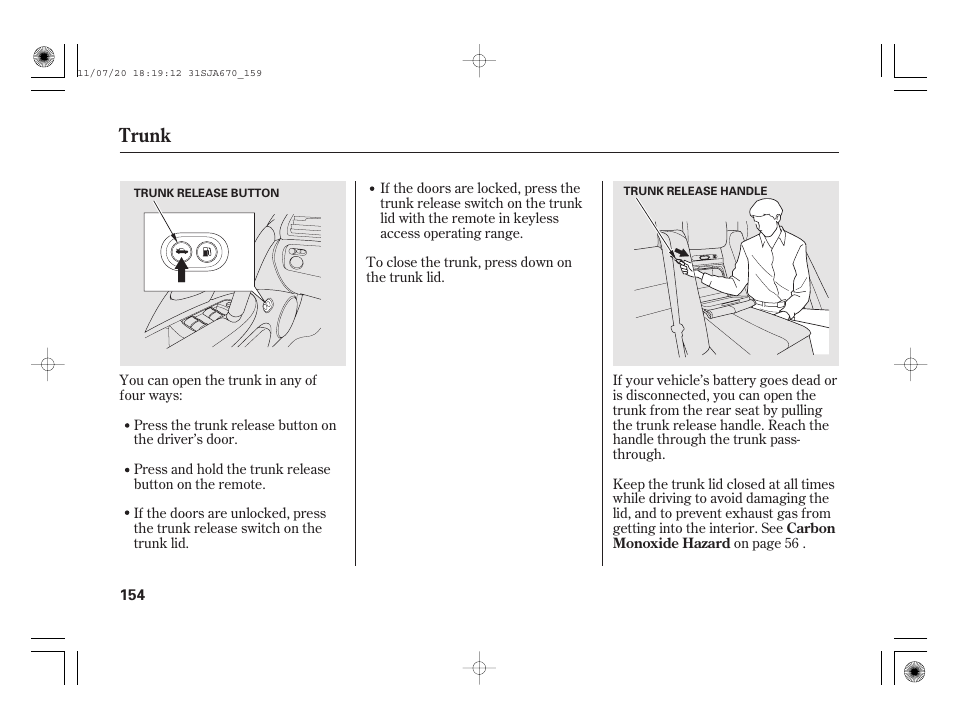 Trunk | Acura 2012 RL User Manual | Page 160 / 562