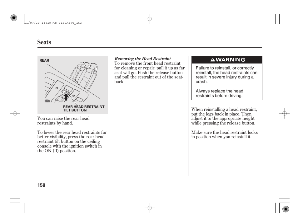 Seats | Acura 2012 RL User Manual | Page 164 / 562