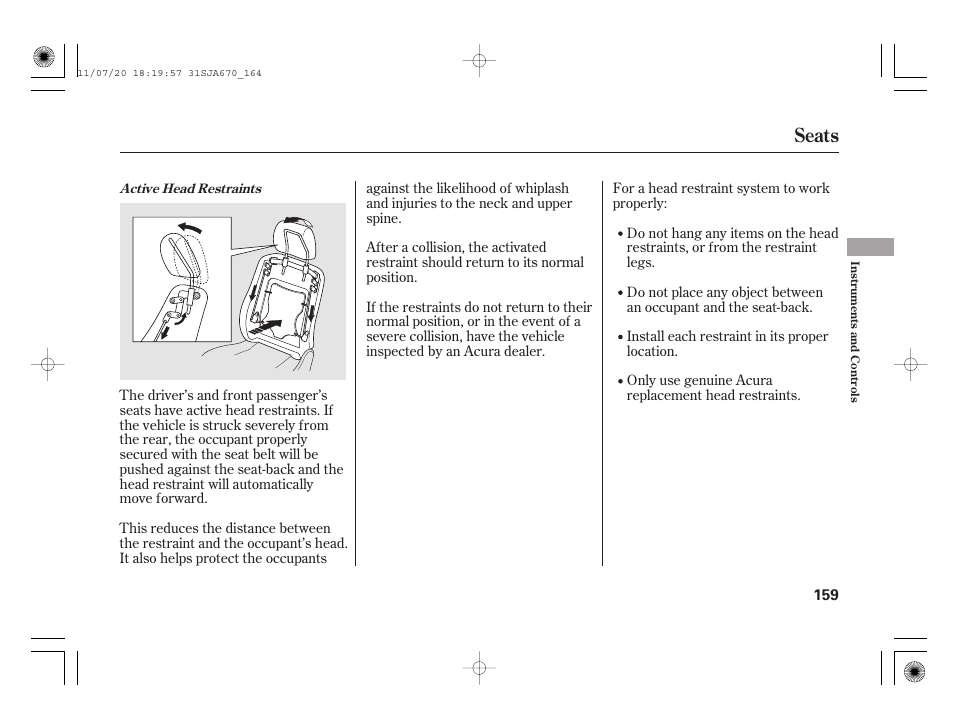 Seats | Acura 2012 RL User Manual | Page 165 / 562