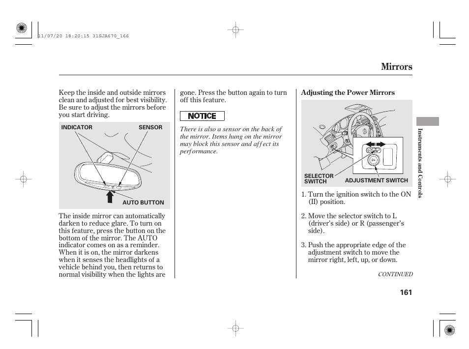 Mirrors | Acura 2012 RL User Manual | Page 167 / 562