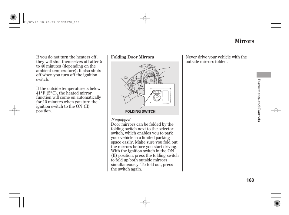 Mirrors | Acura 2012 RL User Manual | Page 169 / 562