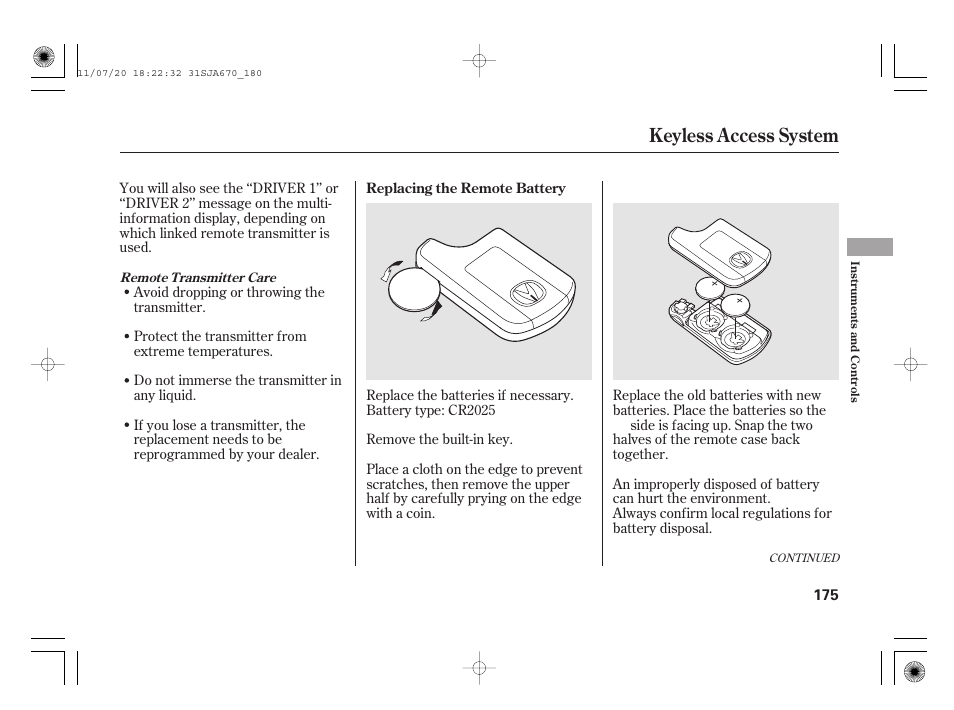 Keyless access system | Acura 2012 RL User Manual | Page 181 / 562