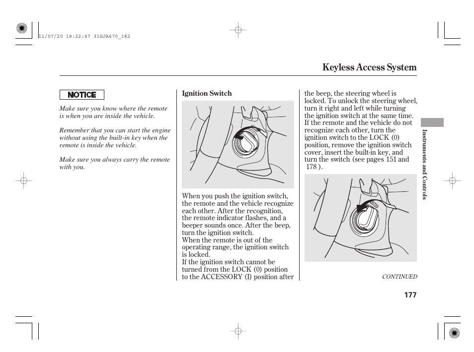 Keyless access system | Acura 2012 RL User Manual | Page 183 / 562