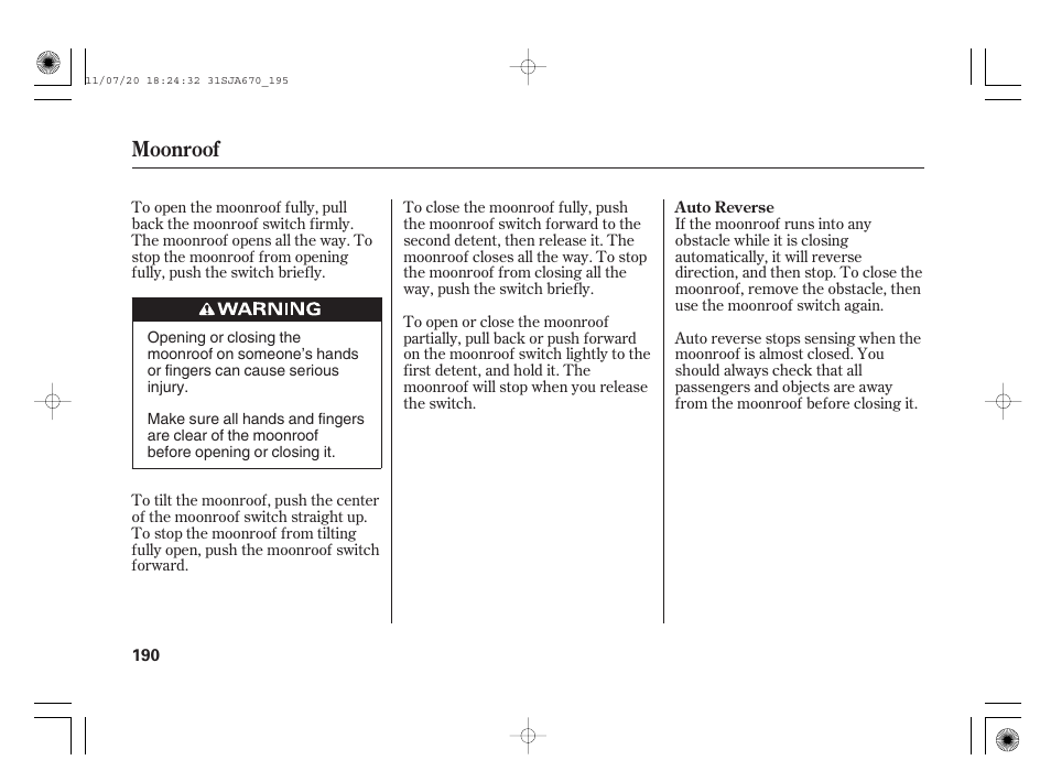 Moonroof | Acura 2012 RL User Manual | Page 196 / 562