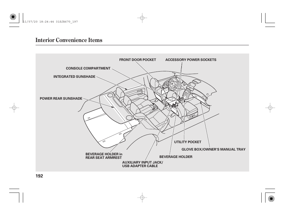 Interior convenience items | Acura 2012 RL User Manual | Page 198 / 562