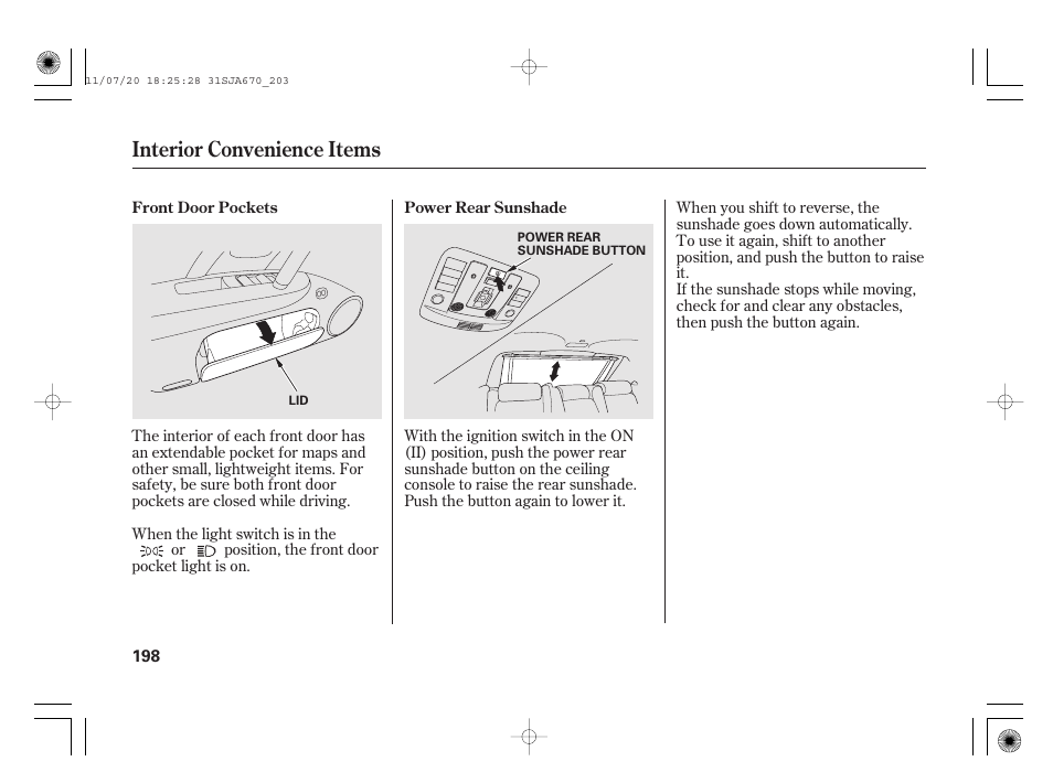 Interior convenience items | Acura 2012 RL User Manual | Page 204 / 562