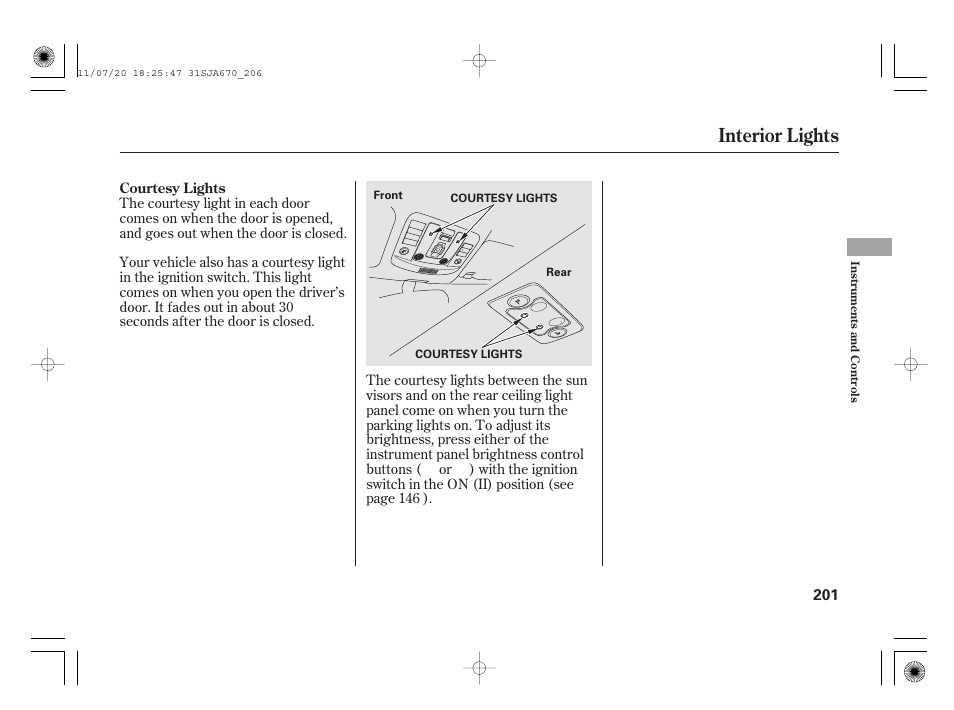 Interior lights | Acura 2012 RL User Manual | Page 207 / 562