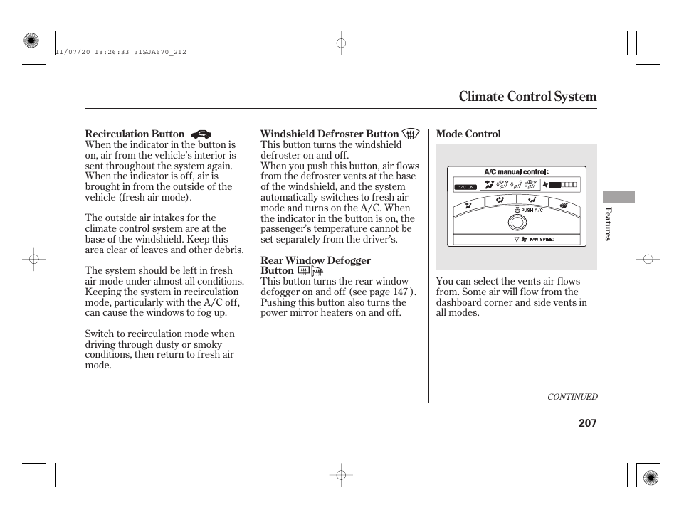 Climate control system | Acura 2012 RL User Manual | Page 213 / 562
