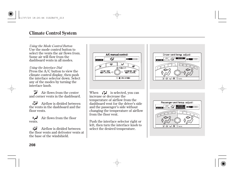 Climate control system | Acura 2012 RL User Manual | Page 214 / 562