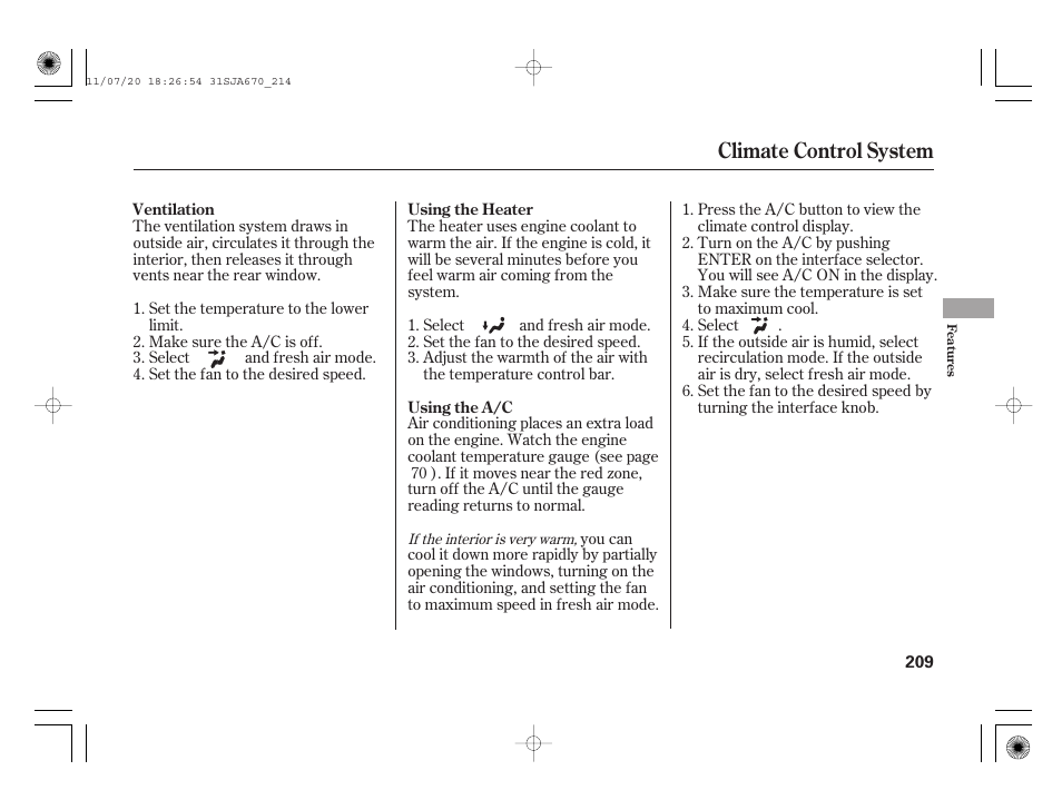 Climate control system | Acura 2012 RL User Manual | Page 215 / 562