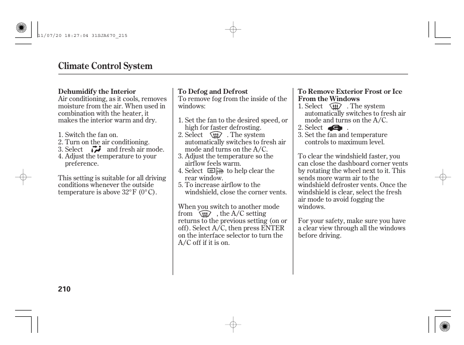 Climate control system | Acura 2012 RL User Manual | Page 216 / 562