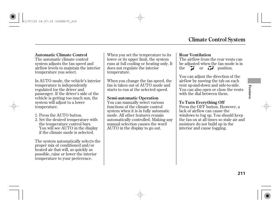 Climate control system | Acura 2012 RL User Manual | Page 217 / 562