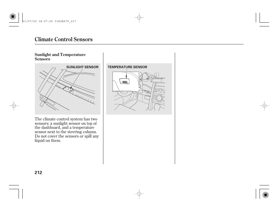 Climate control sensors | Acura 2012 RL User Manual | Page 218 / 562